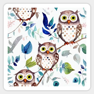 Watercolor owl pattern Sticker